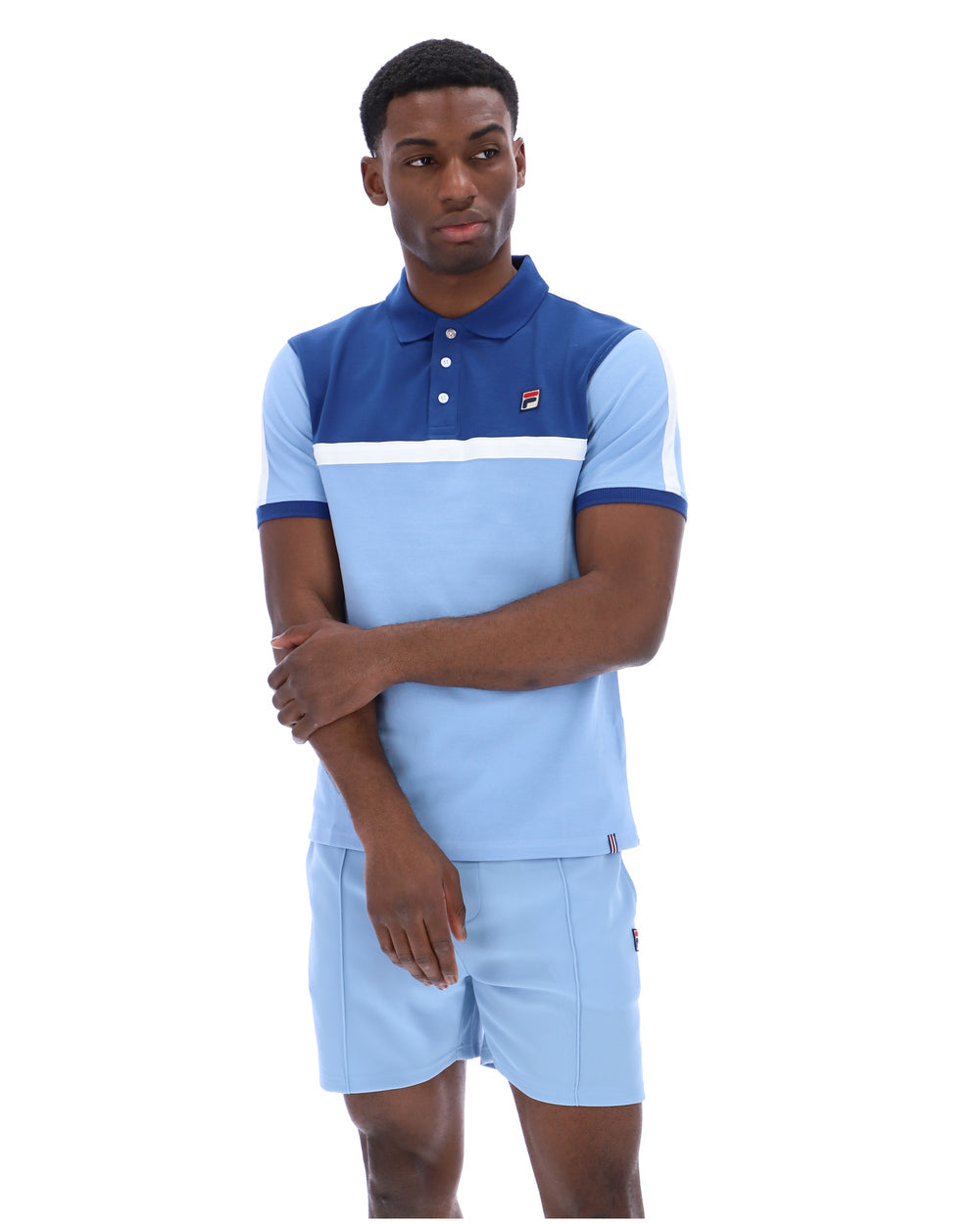 FILA Mattia Contrast Panel Polo Shirt - Frozen Fjord