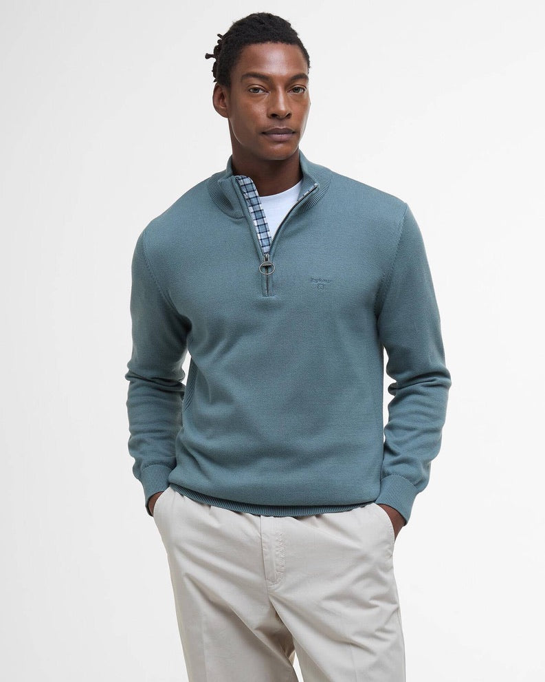 Barbour Cotton Half Zip Knitted Jumper - Vintage Teal