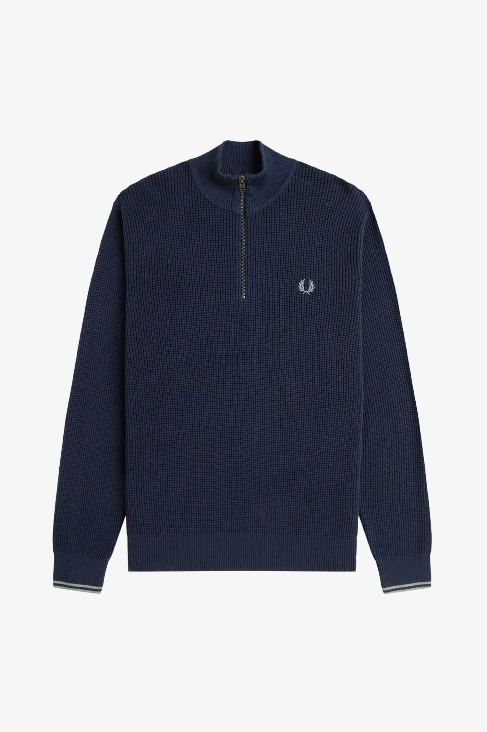 Fred Perry Waffle Stitch Half Zip Jumper - Dark Airforce