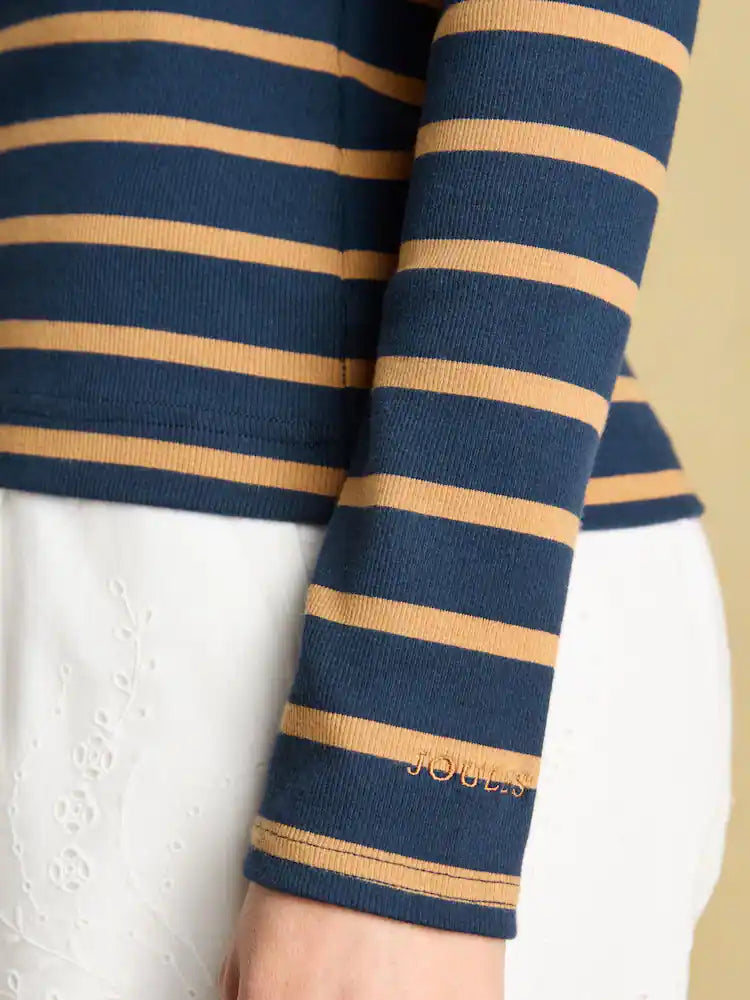 Joules Fairfield Navy Blue & Brown Ribbed Long Sleeve Striped Polo Shirt