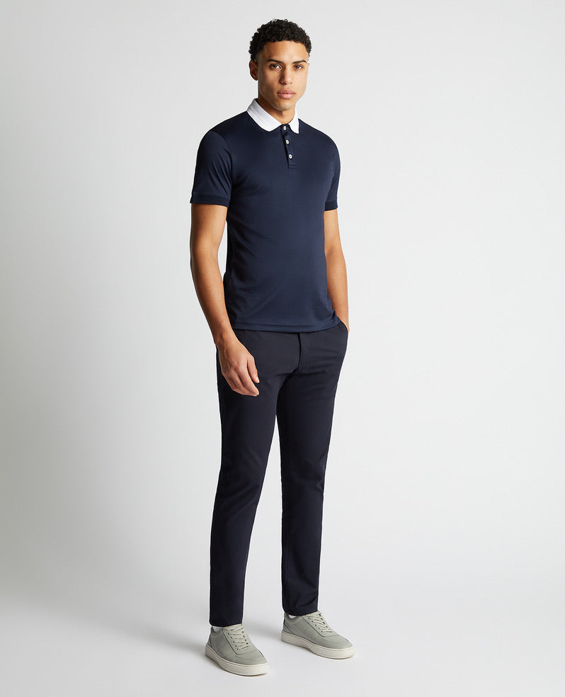 Remus Uomo Short Sleeved Polo Shirt - Navy/ White Collar