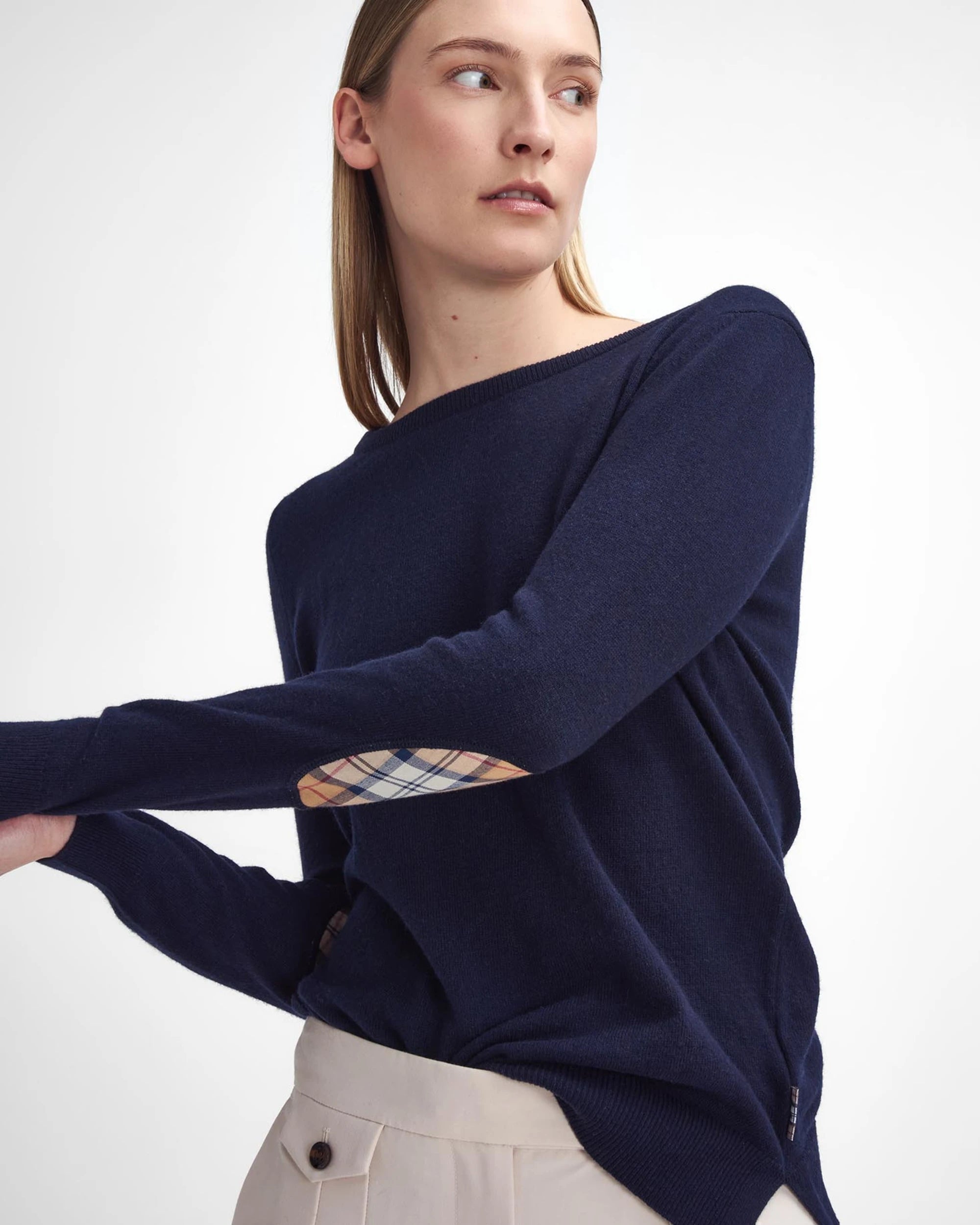 Barbour Pendle Crew Neck Jumper - Navy/Hessian Tartan