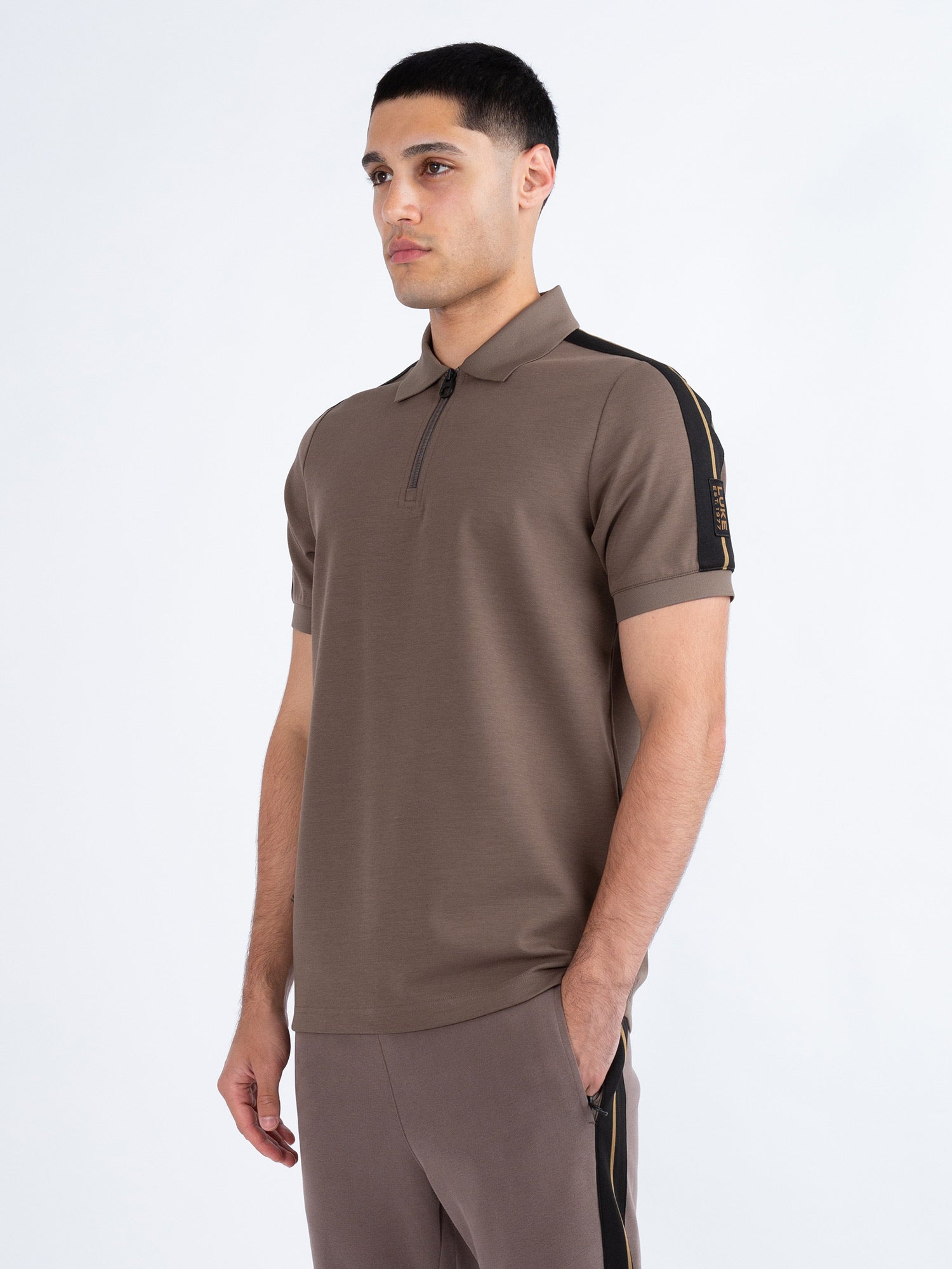 Luke Caltech Tape Detail Polo Shirt - Mushroom
