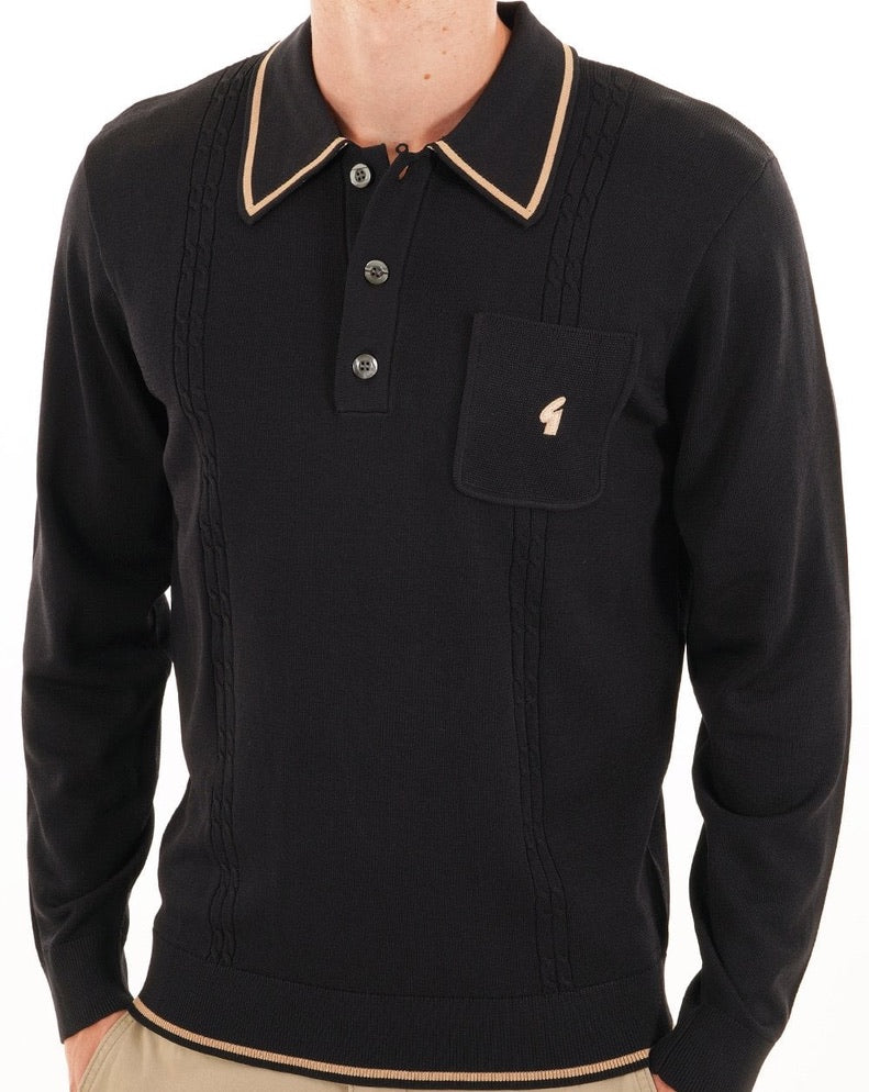Gabicci Ned Long Sleeve Archive Polo - Black