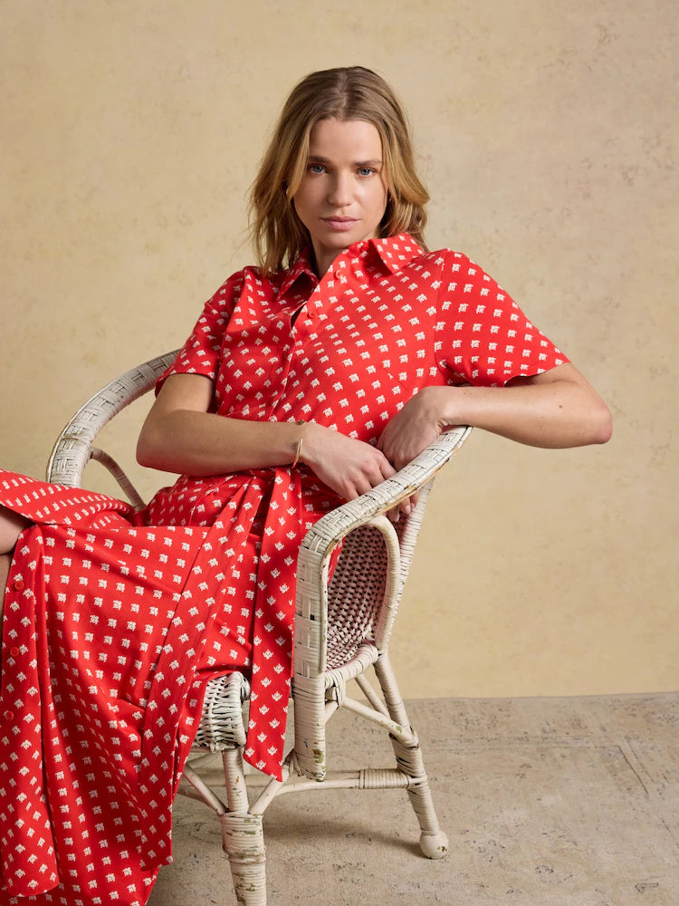 Joules Sabrina Red Foulard Midi Shirt Dress