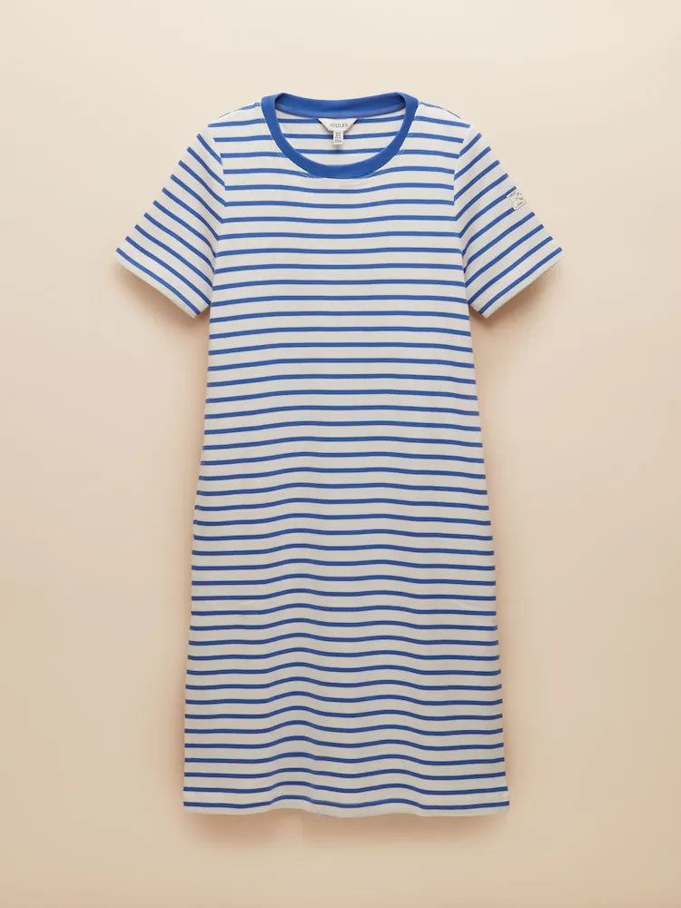 Joules Eden Multi Striped Short Sleeve Jersey Dress - Blue
