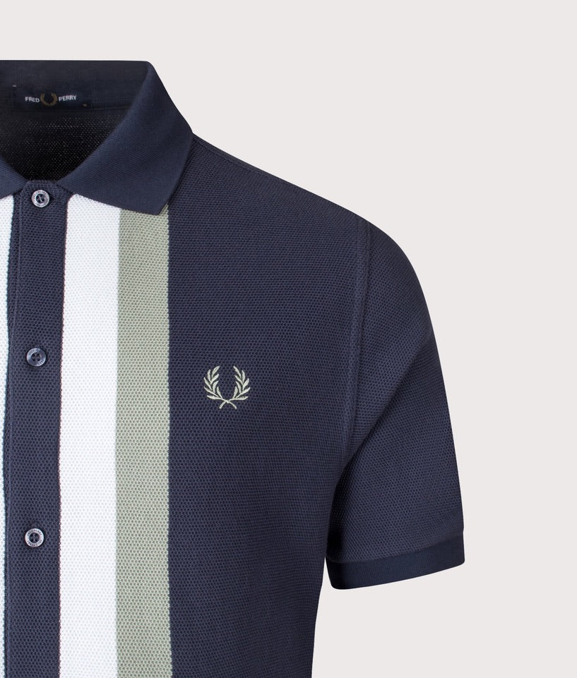 Fred Perry Panelled Button Through Polo Shirt - Dark Airforce
