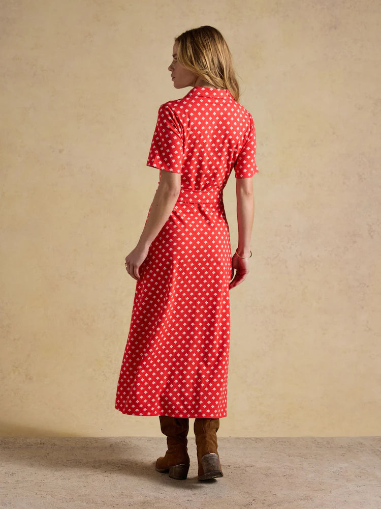 Joules Sabrina Red Foulard Midi Shirt Dress