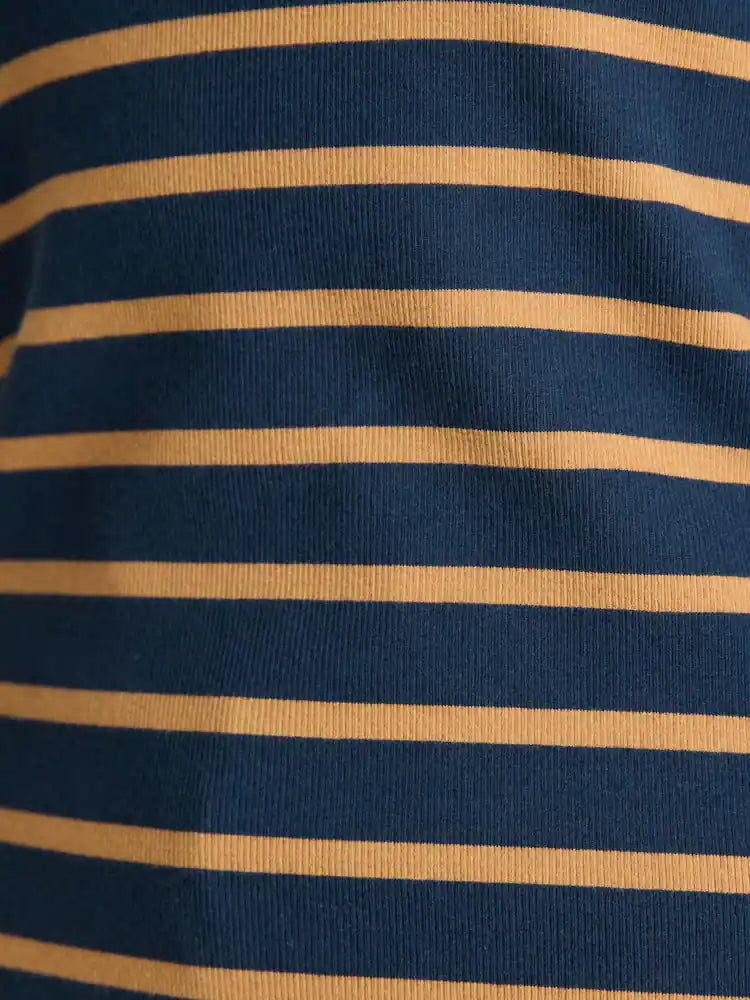 Joules Fairfield Navy Blue & Brown Ribbed Long Sleeve Striped Polo Shirt