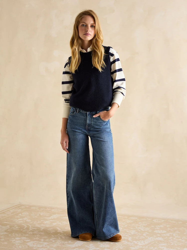 Joules Mid Wash Denim Mid-Rise Palazzo Jeans