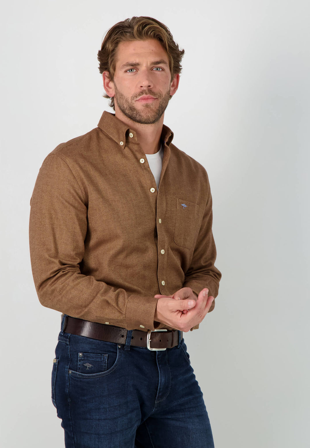 Fynch-Hatton Herringbone Shirt - Camel