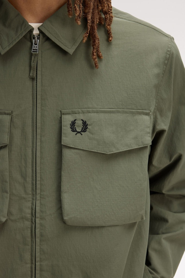 Fred Perry Ripstop Pocket Overshirt - Laurel Wreath Green