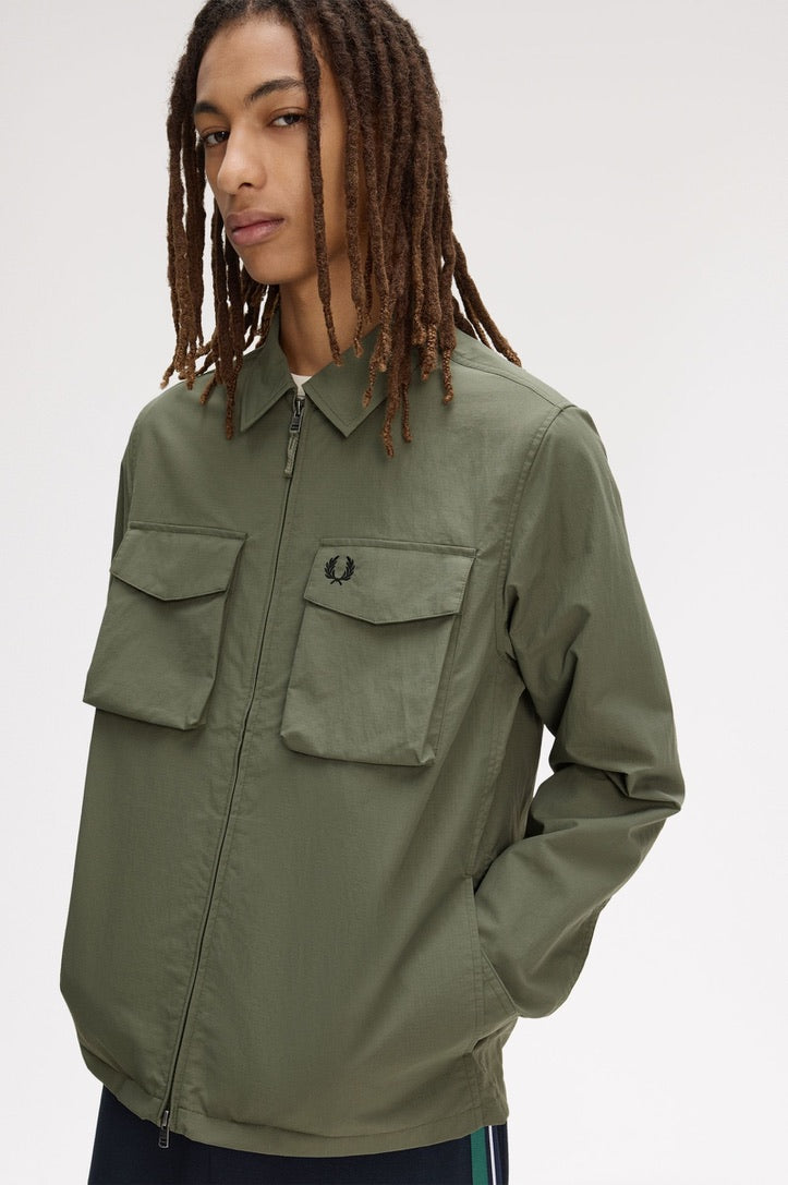 Fred Perry Ripstop Pocket Overshirt - Laurel Wreath Green