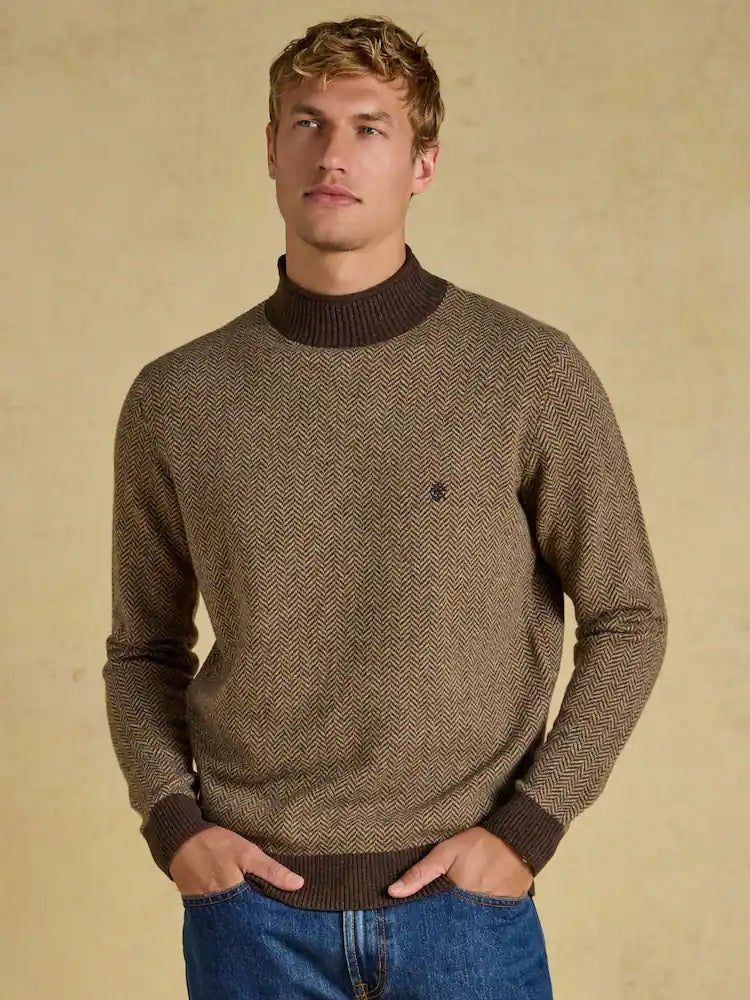 Joules Highland Brown Wool Rich Roll Neck Jumper