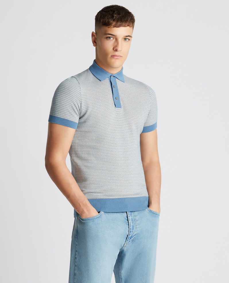 Remus Uomo Knitted Polo Shirt - Blue