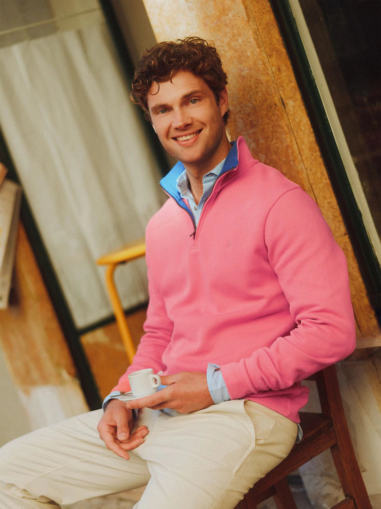 Joules Alistair Pink French Ribbed Quarter Zip Sweatshirt