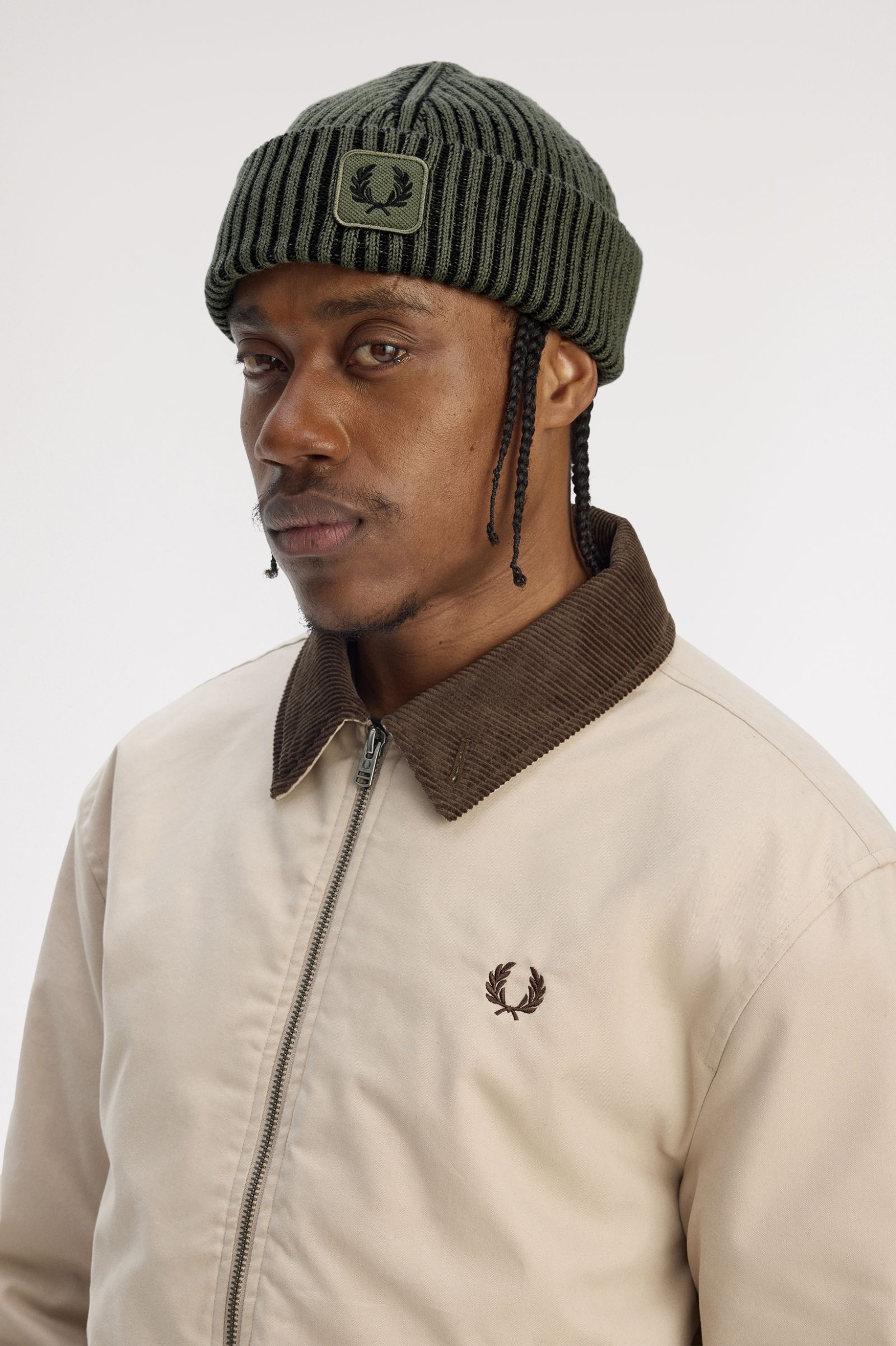 Fred Perry Cotton Ribbed Beanie - Laurel Wreath Green
