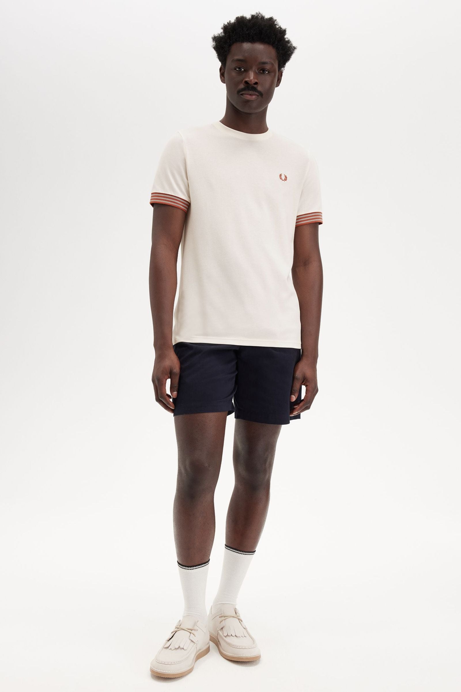 Fred Perry Striped Cuff T-Shirt - Light Ecru