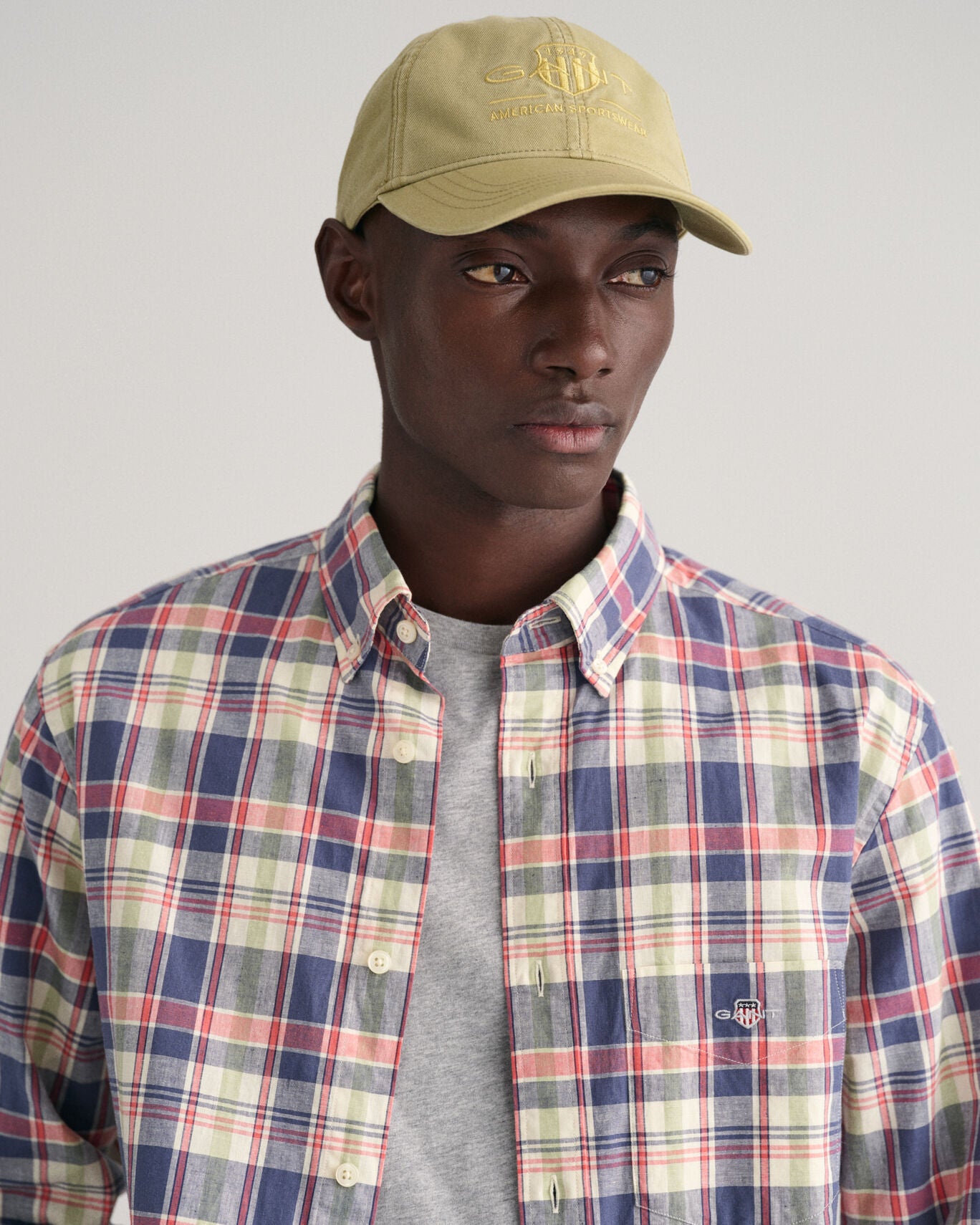 Gant Reg Fit Cotton Linen Check Shirt - Dusty Blue Sea