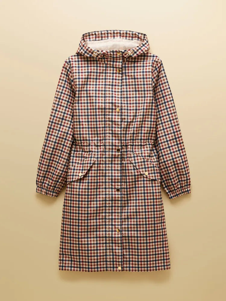 Joules Holkham Gingham Waterproof Packable Raincoat With Hood