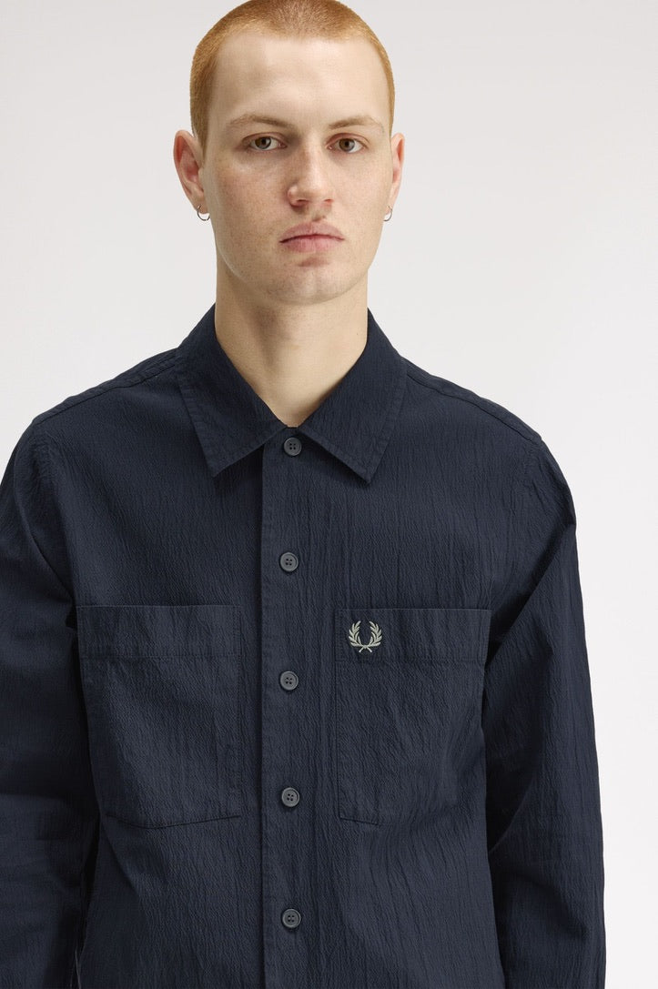 Fred Perry Seersucker Overshirt - Navy