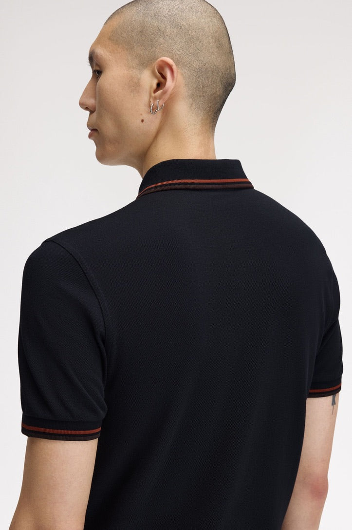 Fred Perry Twin Tipped Polo Shirt - Navy/Brandy/Rich Brown