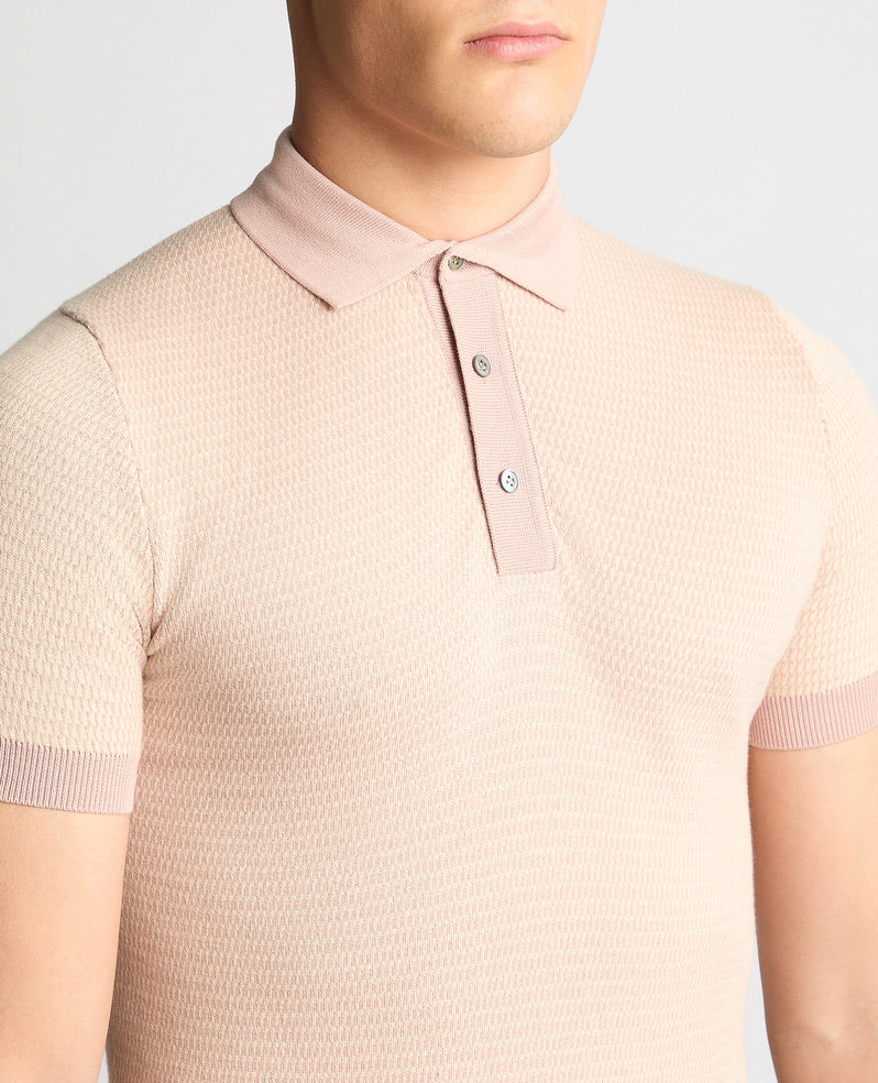 Remus Uomo Knitted Polo Shirt - Pink Salmon