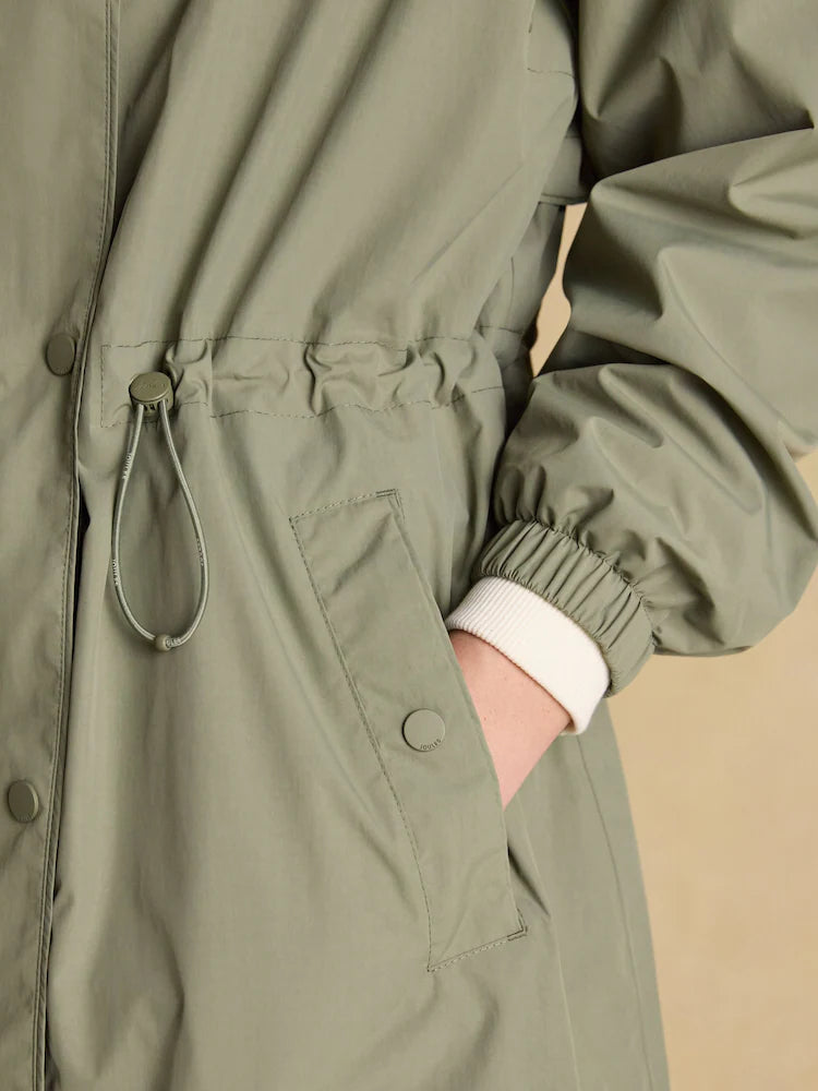 Joules Hensley Khaki Green Longline Waterproof Coat with Packable Hood