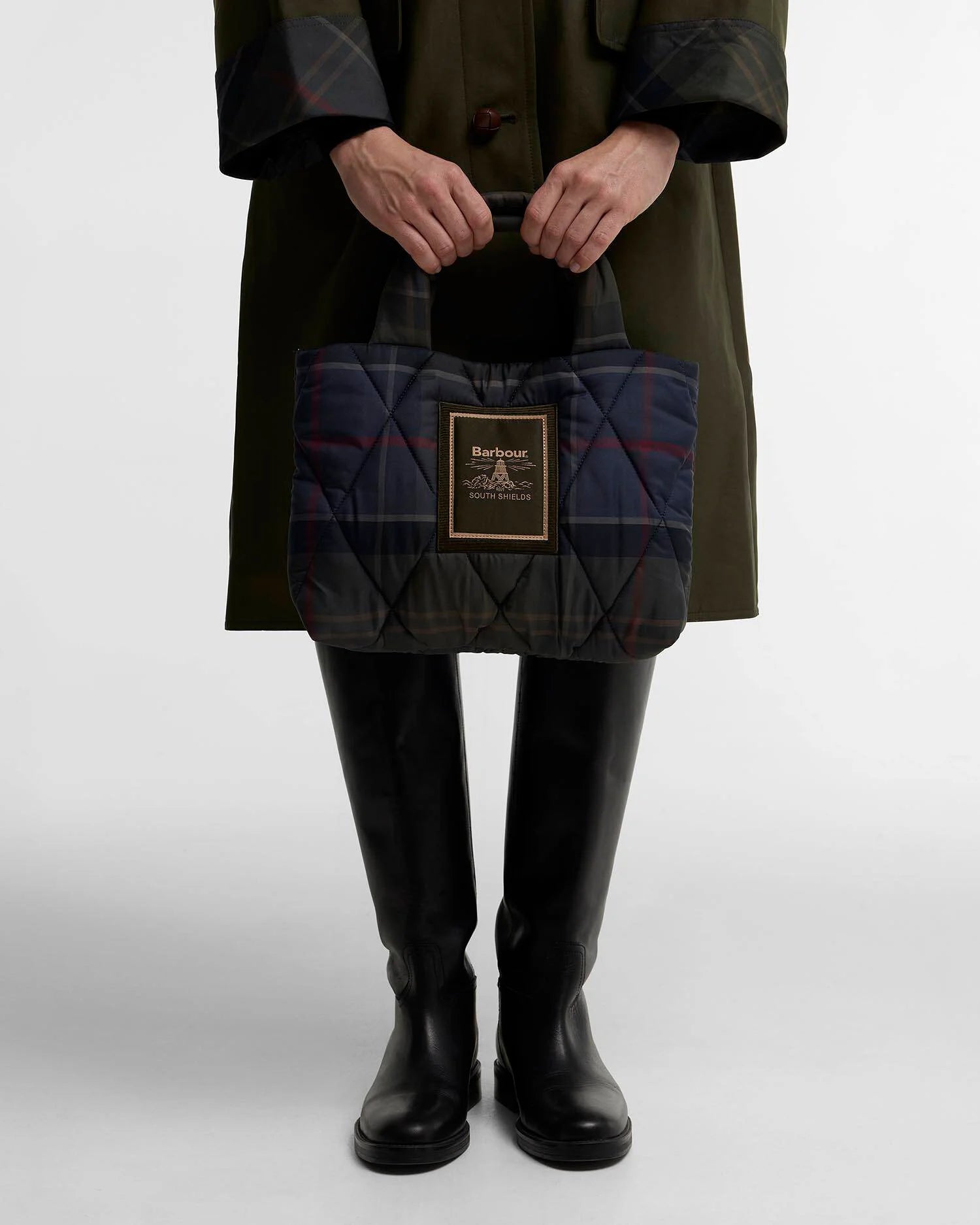 Barbour Tartan Arlene Mini Quilted Tote Bag - Shadow Tartan