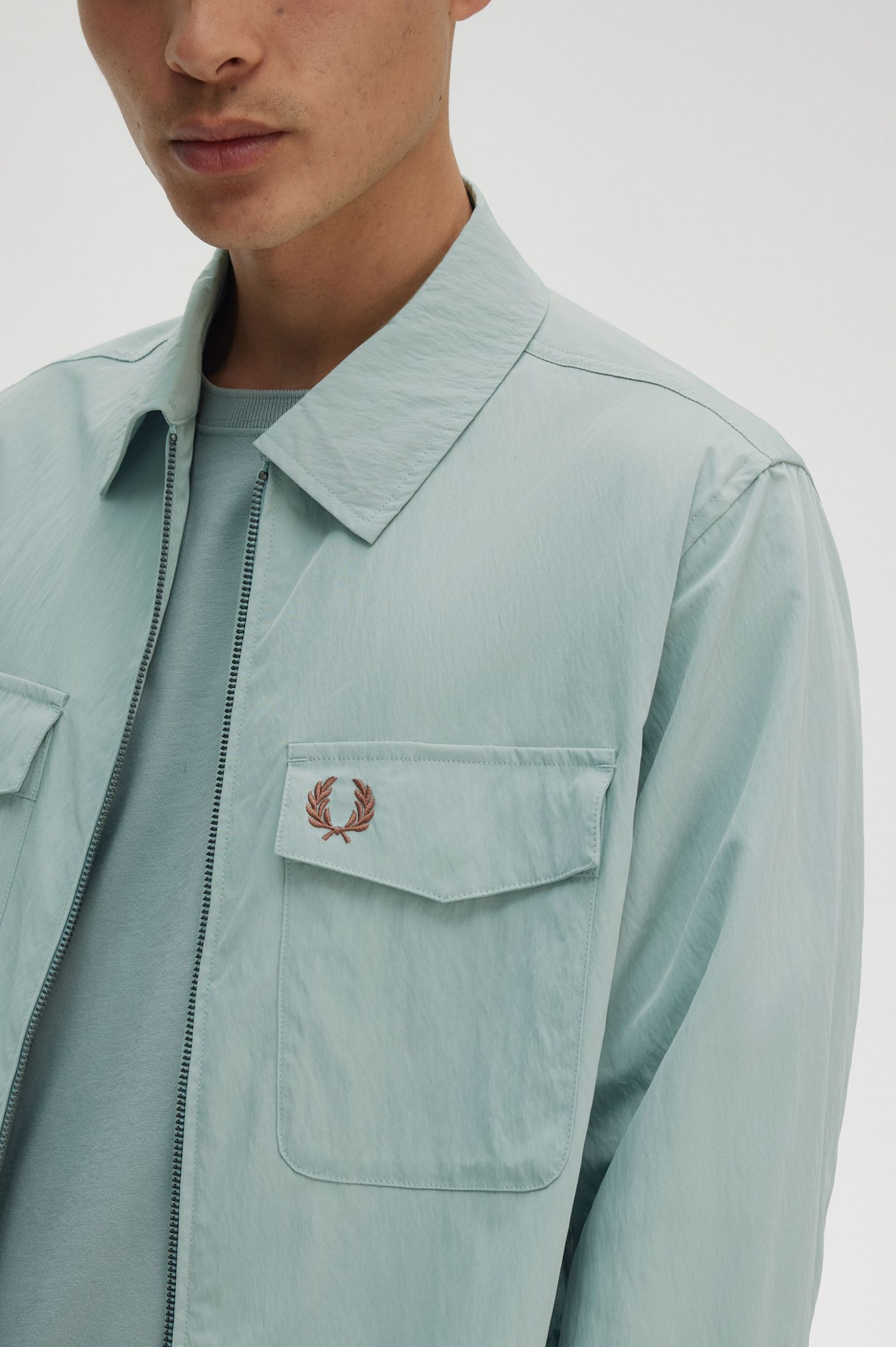 Fred Perry Zip Through Overshirt - Silver Blue