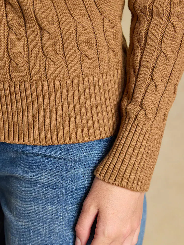 Joules Camel Classic Crew Neck Cotton Cable Knit Jumper