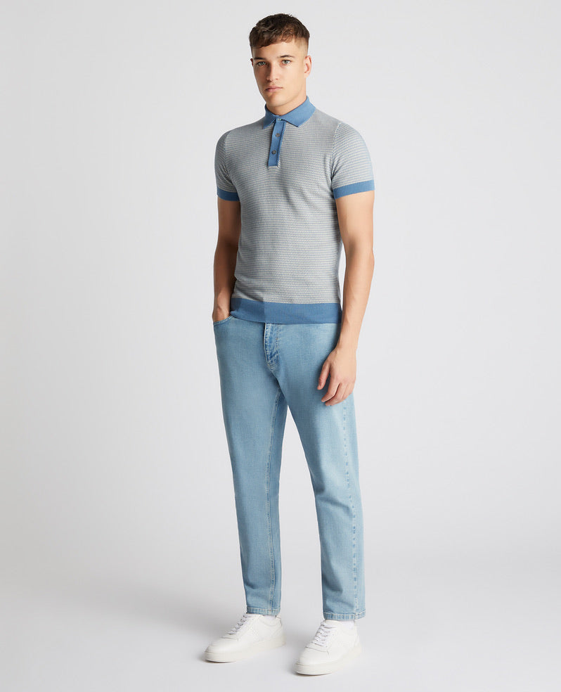 Remus Uomo Knitted Polo Shirt - Blue