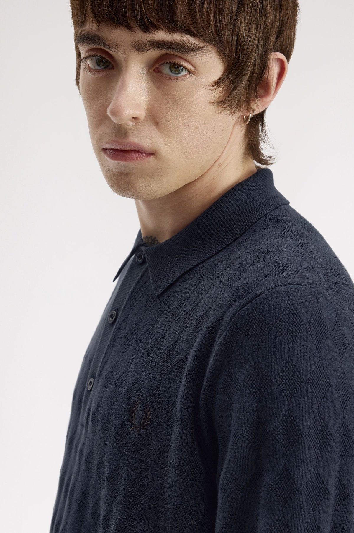 Fred Perry Pointelle Knitted Shirt - Navy