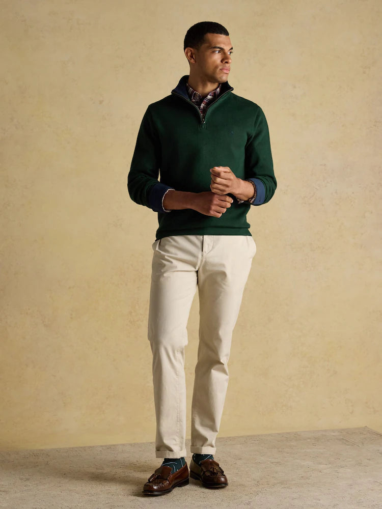 Joules Alistair Cosy Dark Green French Ribbed Knit Sweatshirt