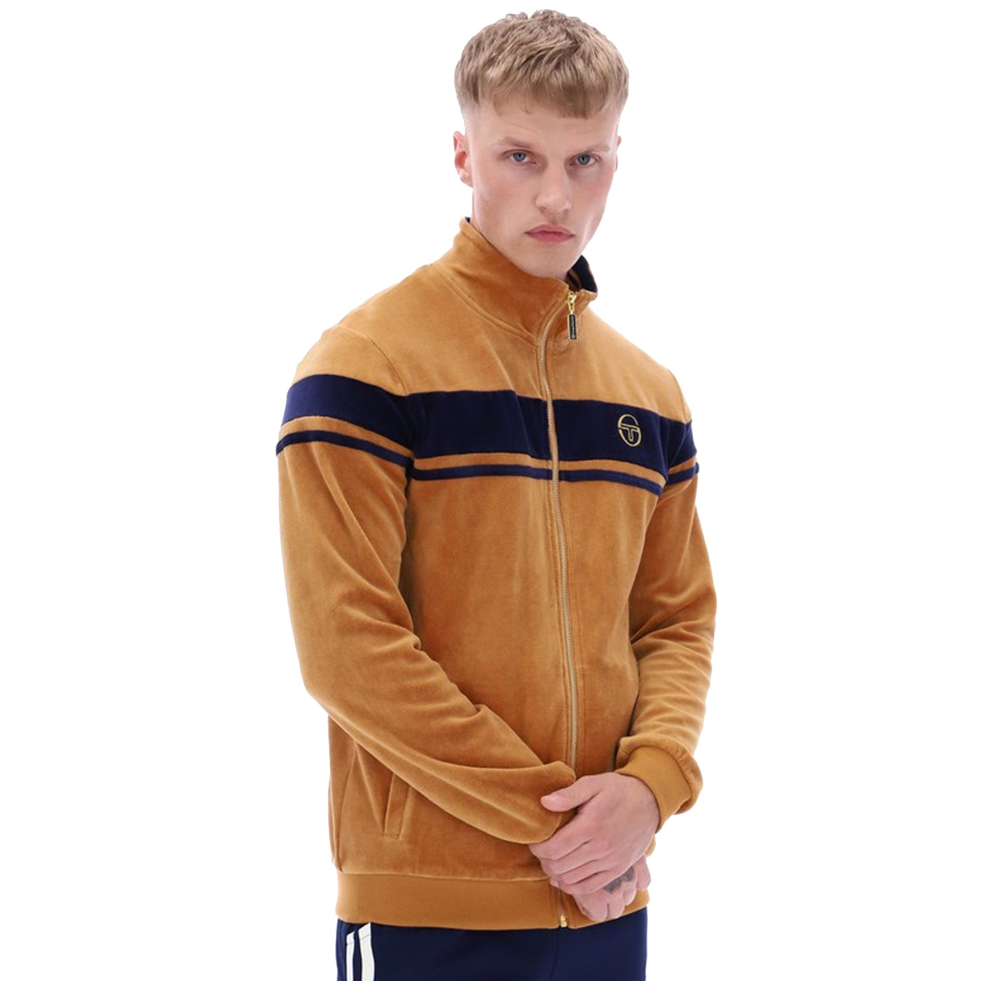 Sergio Tacchini Damarind Velour Track Top - Almond/Maritime Blue
