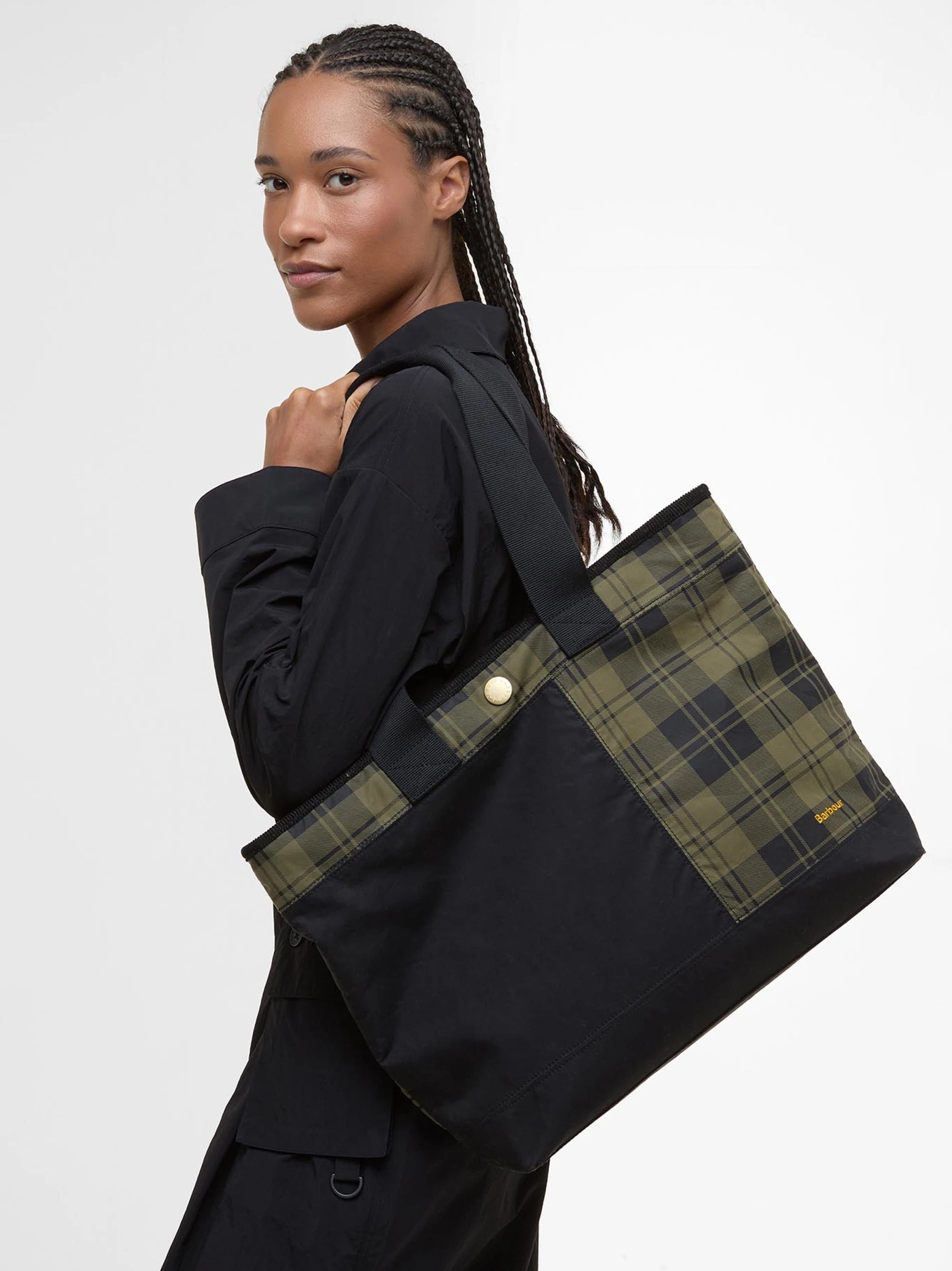 Barbour Mya Tote Bag - Black/Olive Check