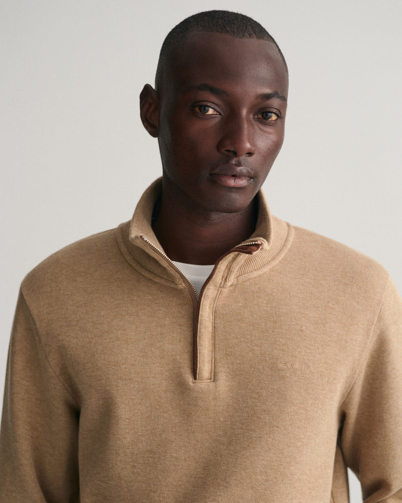 Gant Sacker Rib Half Zip - Khaki Melange