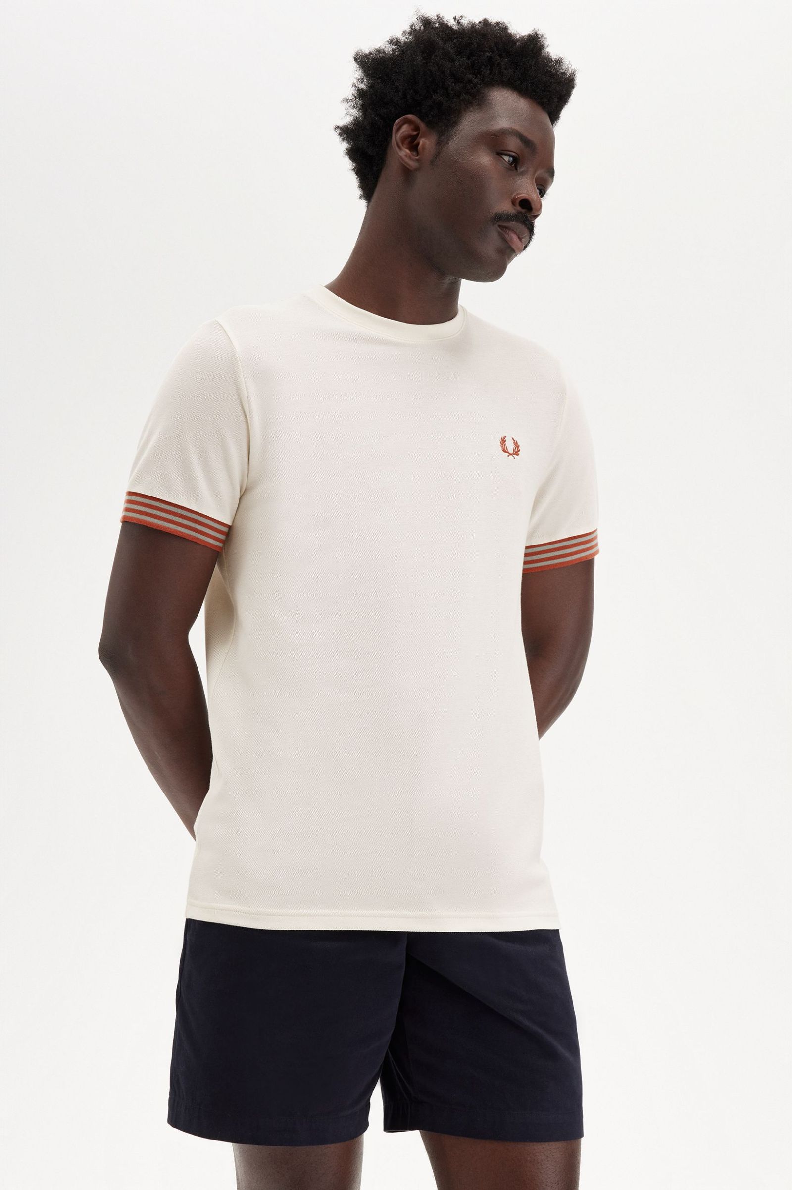Fred Perry Striped Cuff T-Shirt - Light Ecru