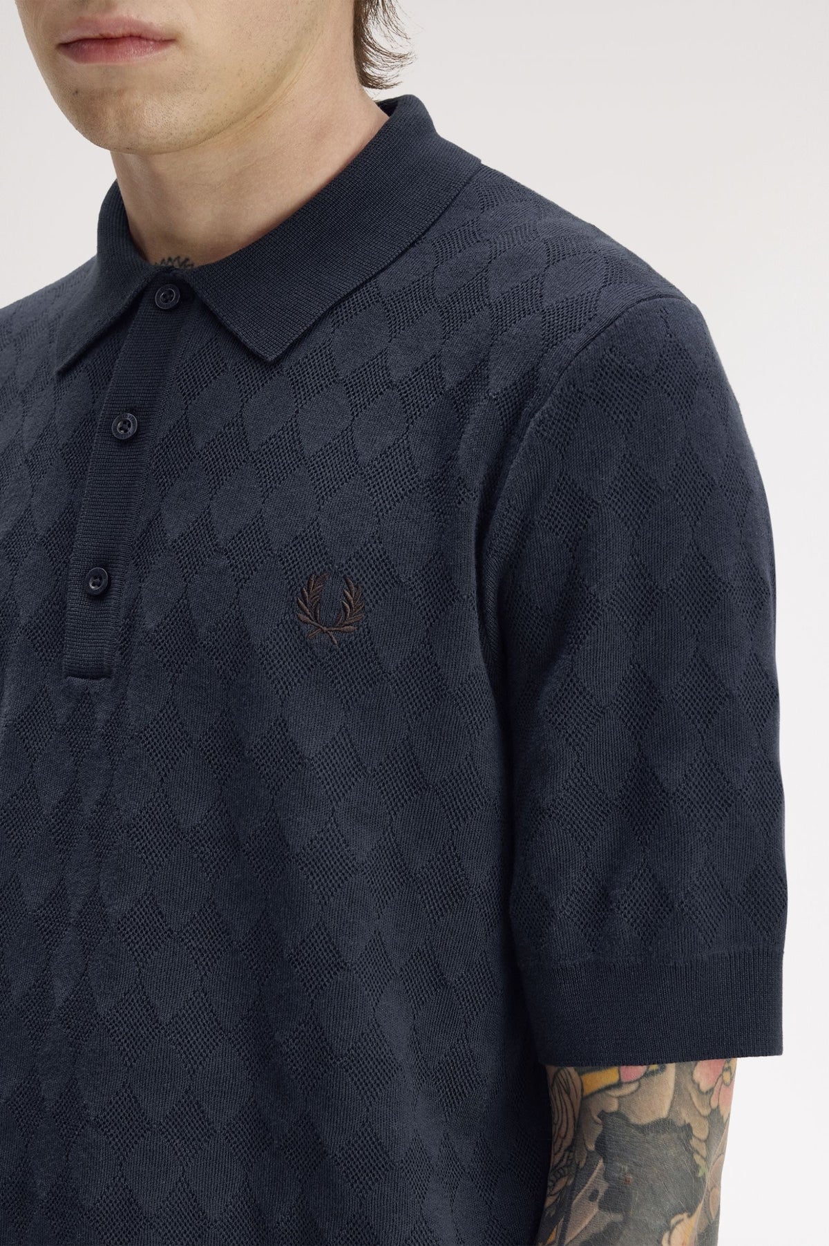 Fred Perry Pointelle Knitted Shirt - Navy