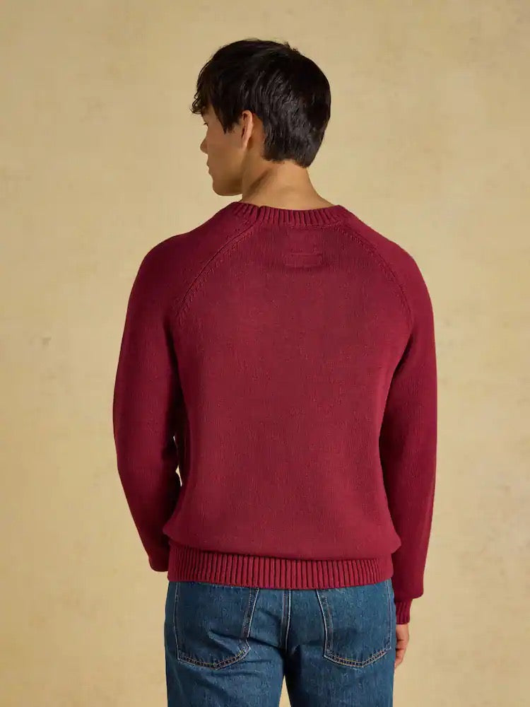 Joules Intarsia Crew Neck Burgundy Car Jumper