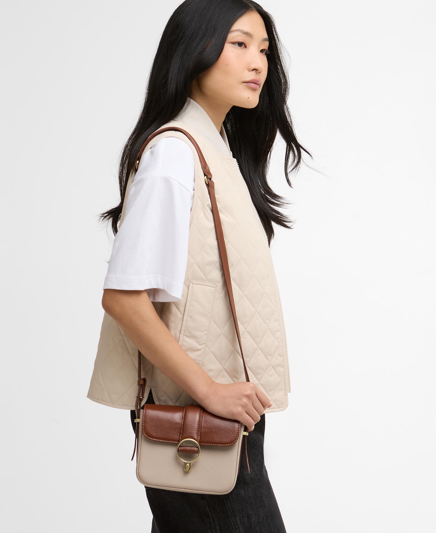 Barbour Mini Rosa Leather Crossbody Bag - Pebbled Pink/Brown