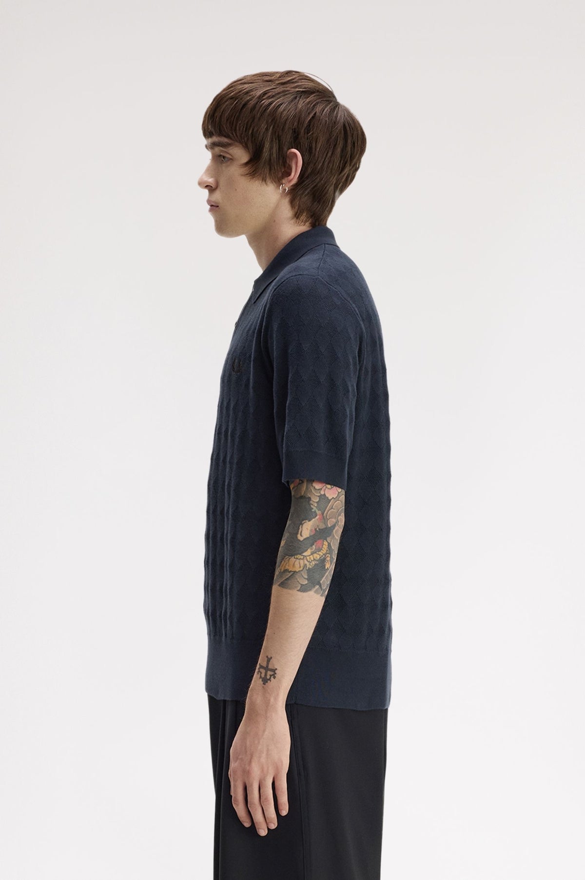 Fred Perry Pointelle Knitted Shirt - Navy