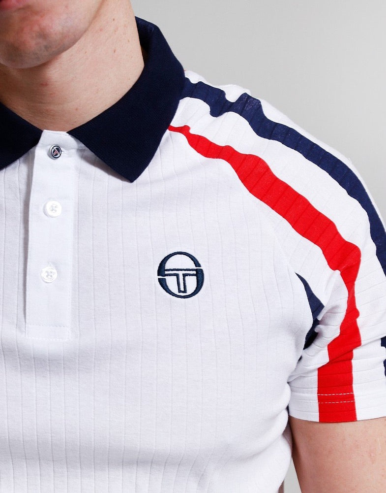 Sergio Tacchini New Blow Polo Shirt - White/Maritime Blue/Adrenaline Rush