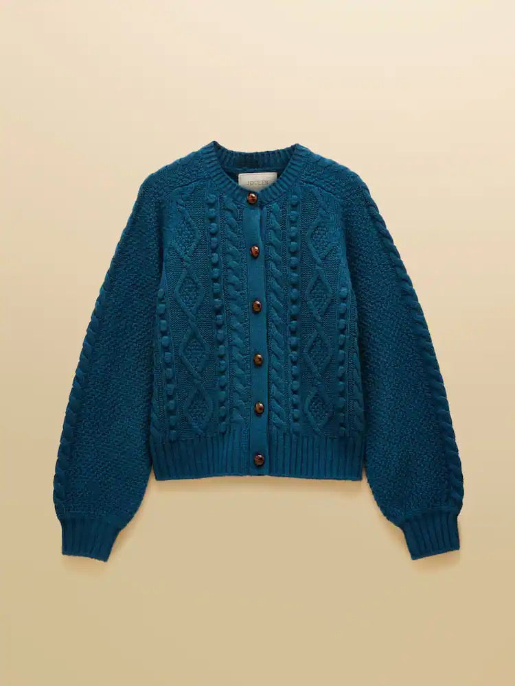 Joules Rafferty Petrol Cable Knit Crew Neck Cardigan