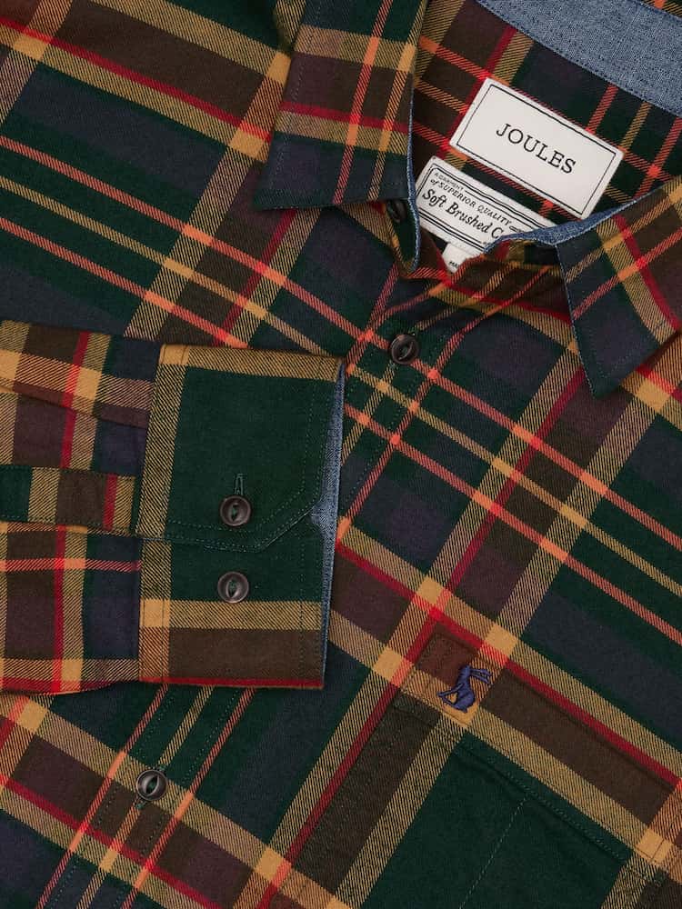 Joules Brushed Flannel Green Check Cotton Shirt