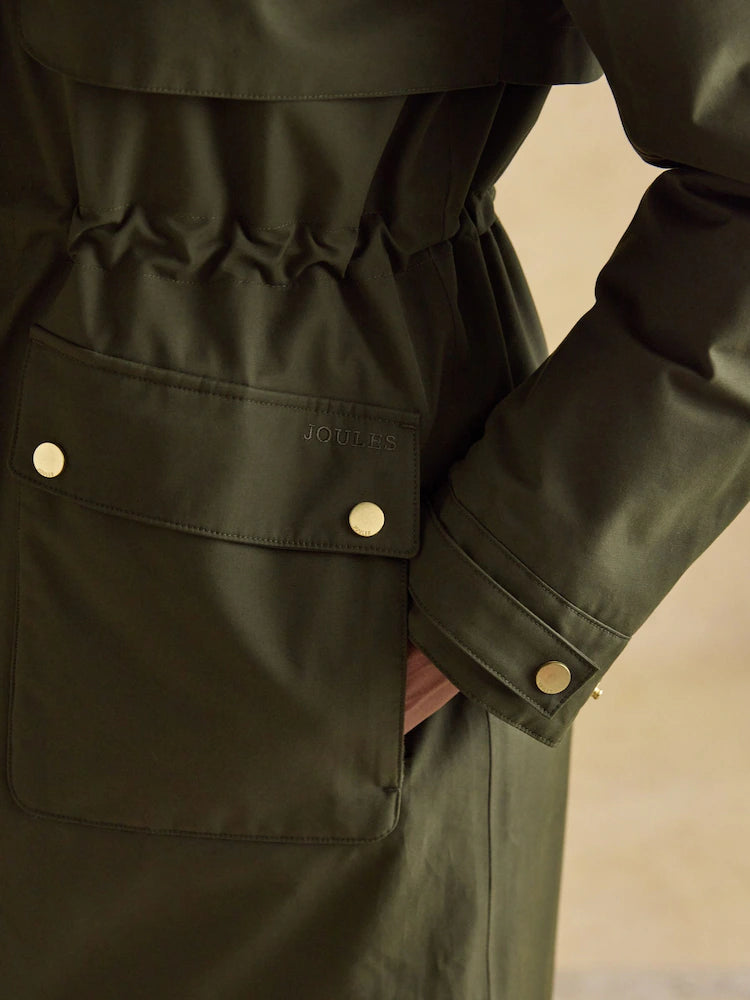 Joules Warmwell Green Waterproof Fleece Lined Raincoat with Hood