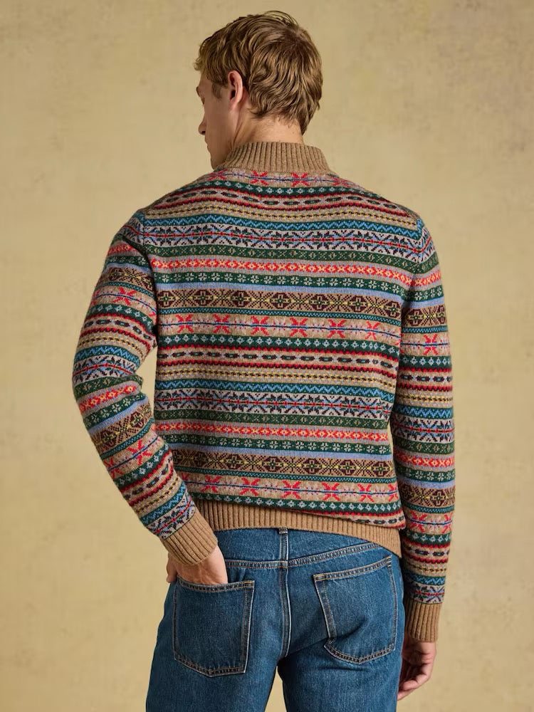 Joules Multi Wool Rich Fair Isle Quarter Zip Jumper
