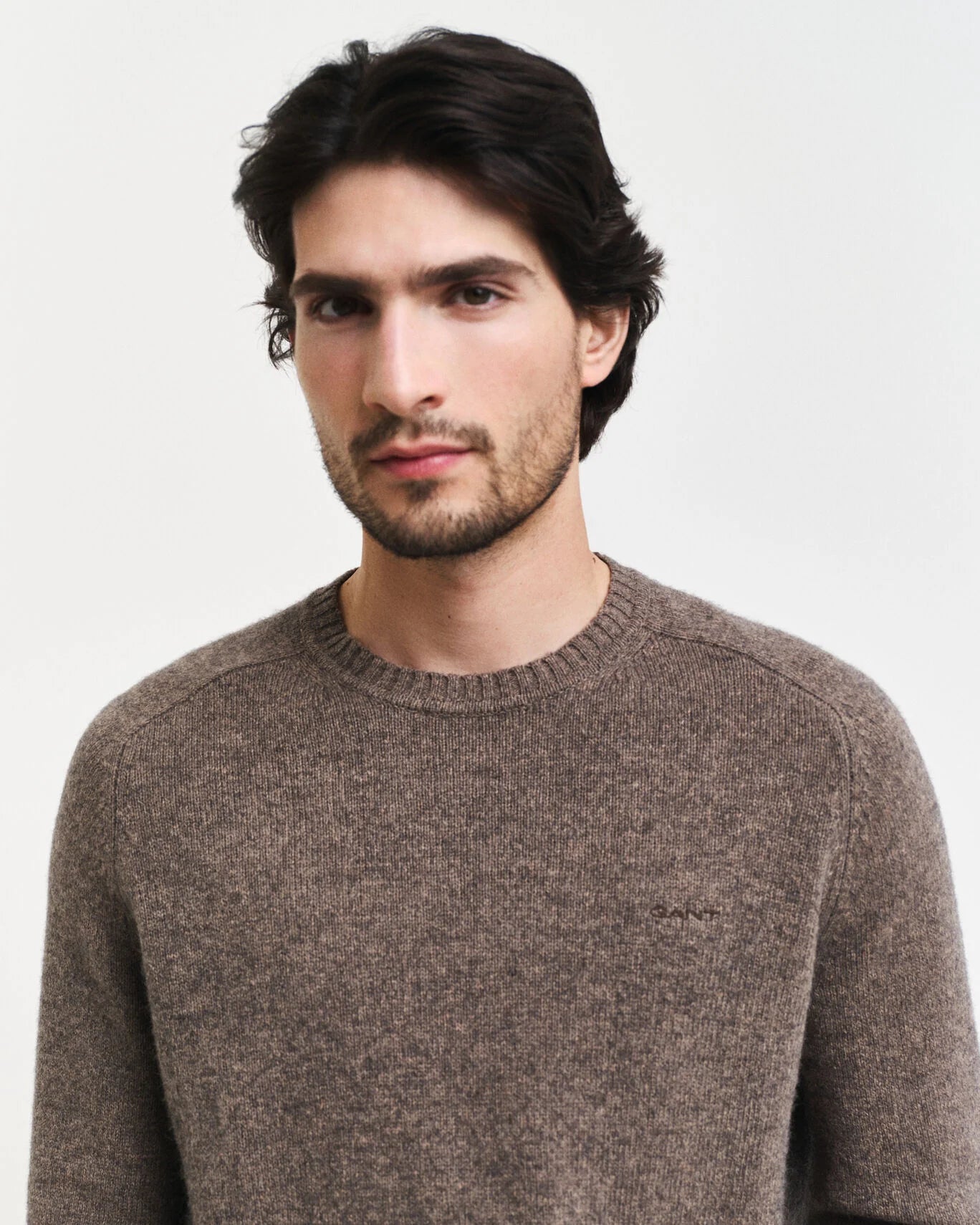 Gant Wool Blend Crew Neck Sweater - Dark Hazelnut Melange