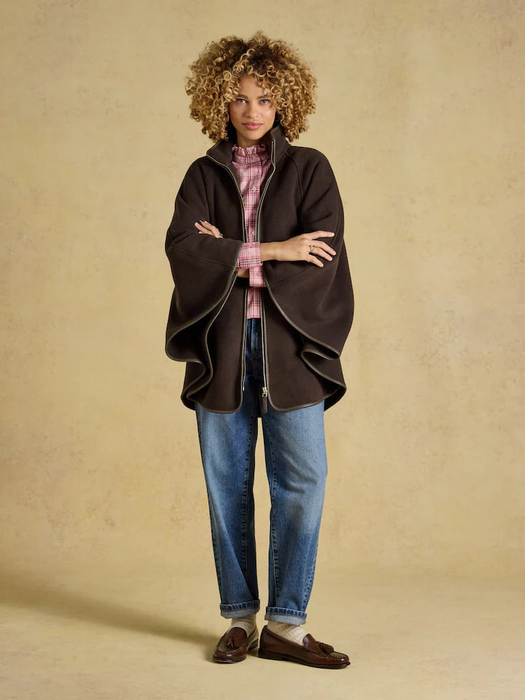 Joules Heritage Chocolate Brown Longline Polar Fleece Longline Cape