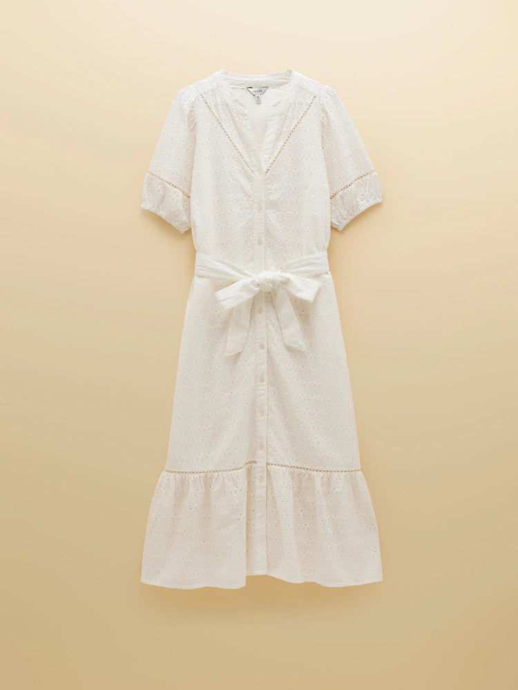 Joules Susanna Chalk White Short Sleeve Broderie Midi Dress